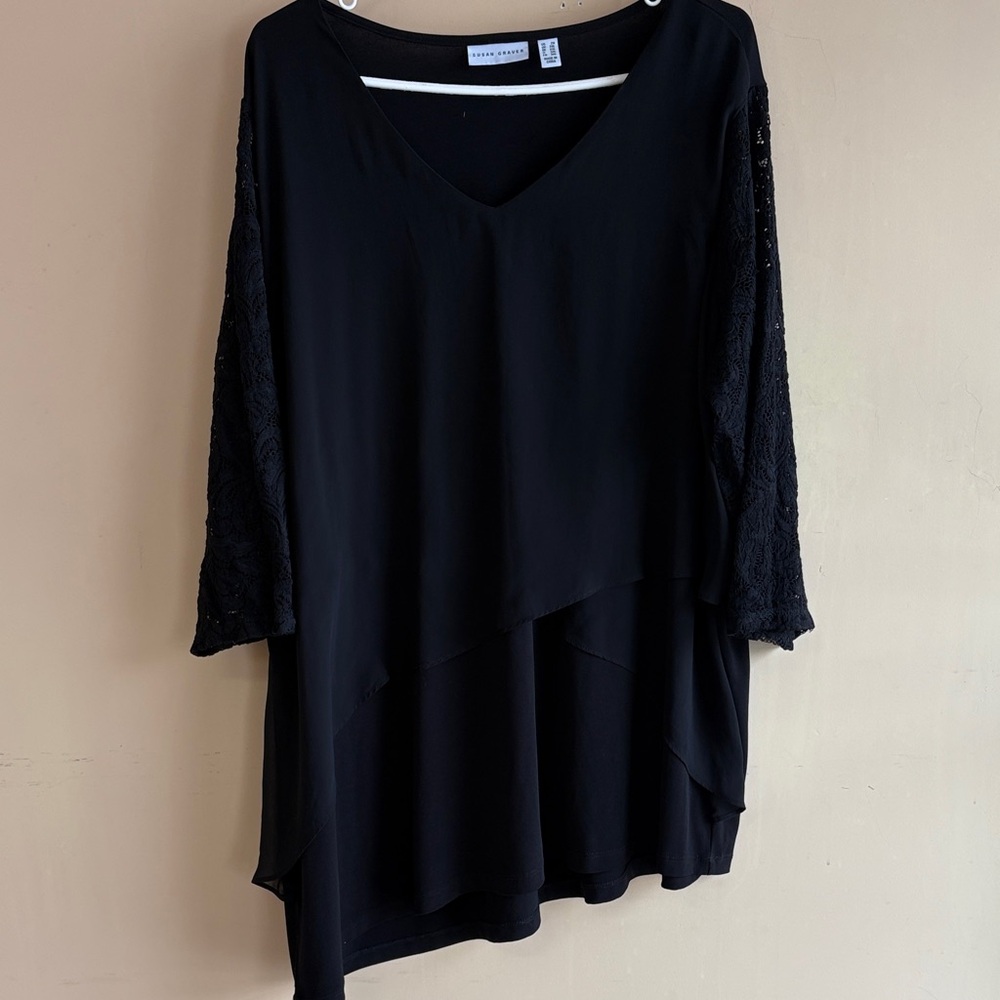 Susan Graver Elegant Black Top with Lace Detail